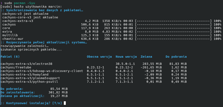 Aktualizacja systemu w CachyOS przy użyciu pacman